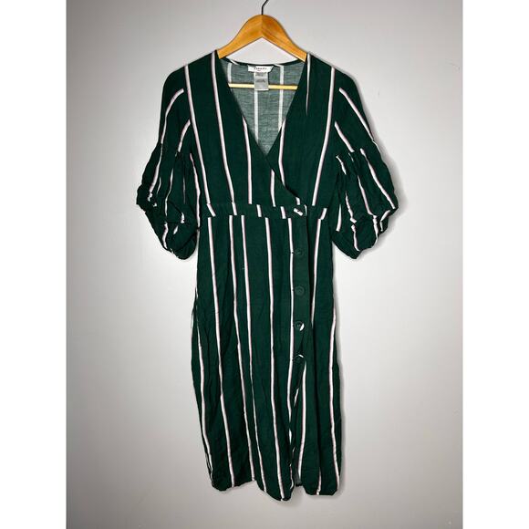 Steele Anthropologie Meyer Stripe Wrap Linen Midi Dress Women's Small Petite - Picture 4 of 11